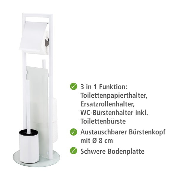 Porta carta igienica bianco opaco in acciaio inox con supporto con spazzola Ravina – Wenko-image-2