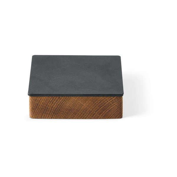 Scatola decorativa con coperchio color antracite/di colore naturale in legno ed eco pelle 11x11x3,5 cm Square Nupo – LIND DNA
