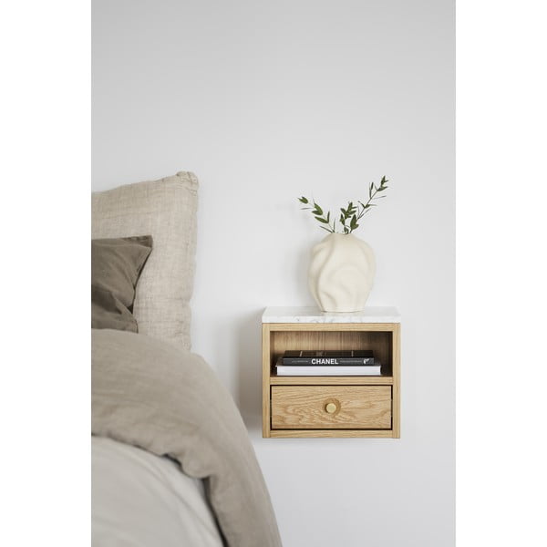 Comodino con piano in marmo di colore naturale Whitmore - Rowico-image-1