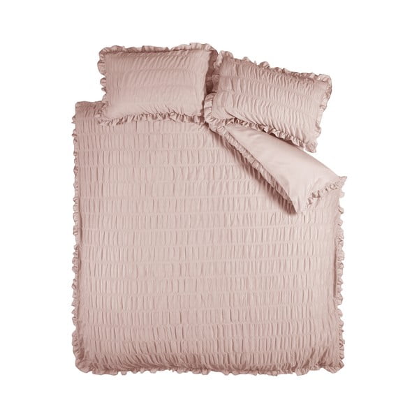 Biancheria da letto rosa in crêpe per letto singolo 135x200 cm Seersucker Frill – Catherine Lansfield