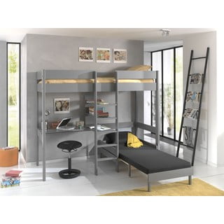 Letto rialzato grigio per bambini 90x200 cm Pino - Vipack