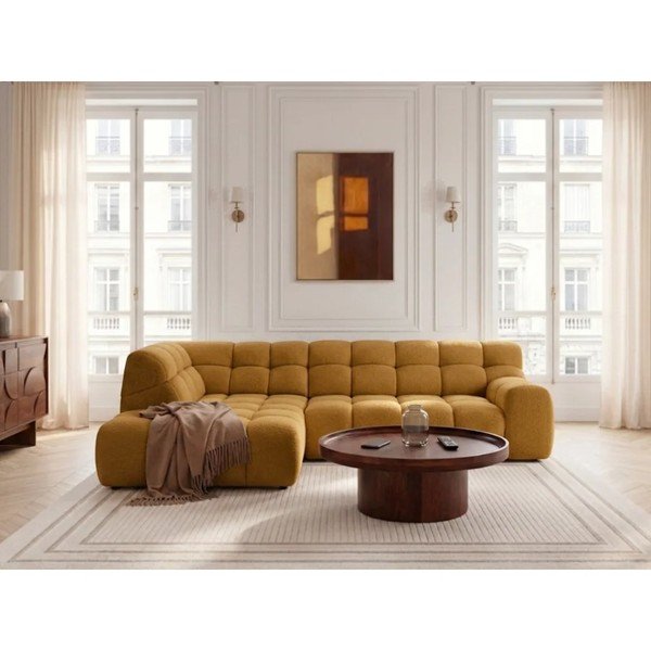 Divano angolare giallo allungabile/con movimento relax elettrico (con penisola a sinistra/a L) Andre – Bobochic Paris-image-2