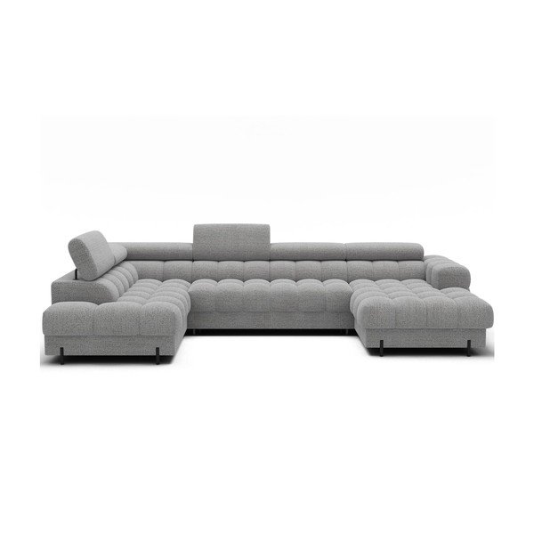 Divano angolare grigio allungabile (con penisola a sinistra/a U) con rivestimento in bouclé Feraria – ELTAP