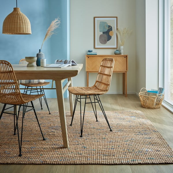 Tappeto blu/di colore naturale in iuta tessuto a mano 120x170 cm Jute Boucle Blue – Flair Rugs-image-1