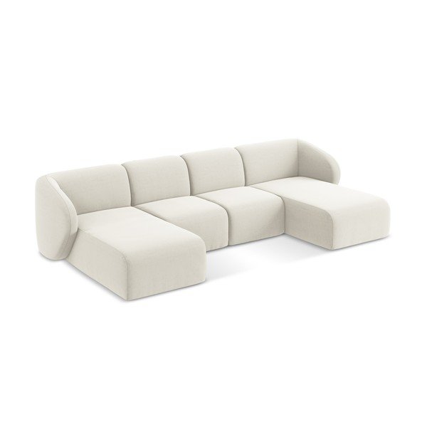 Divano angolare beige (a U) con rivestimento in velluto Lani – Makamii-image-2