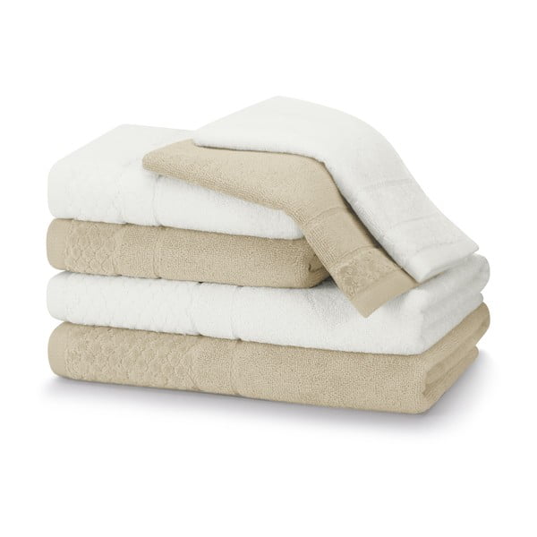 Asciugamani e teli da bagno in spugna di cotone bianchi e beige in set da 6 Rubrum - AmeliaHome