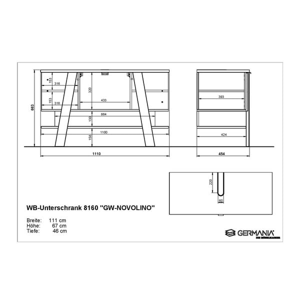 Mobile bianco sotto il lavabo in rovere 111x67 cm Novolino - Germania-image-4