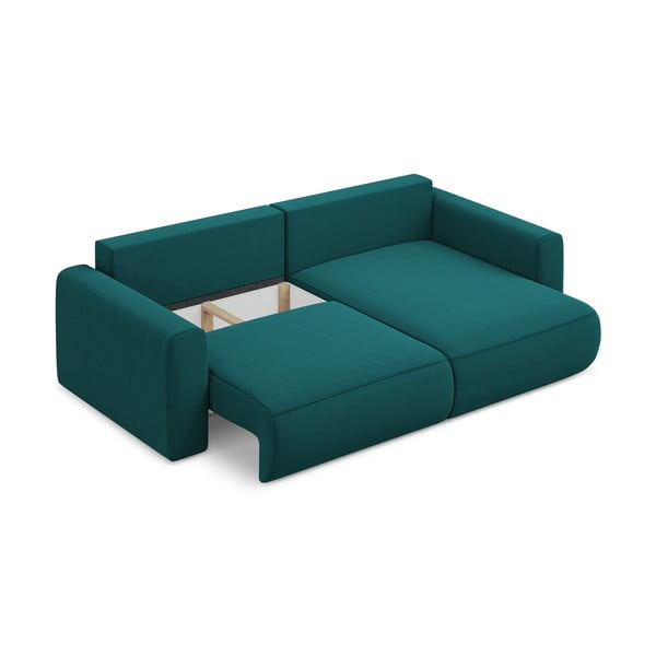 Divano angolare turchese allungabile/con contenitore (con penisola a destra/con chaise lounge) con rivestimento in velluto Kapua – Makamii-image-4