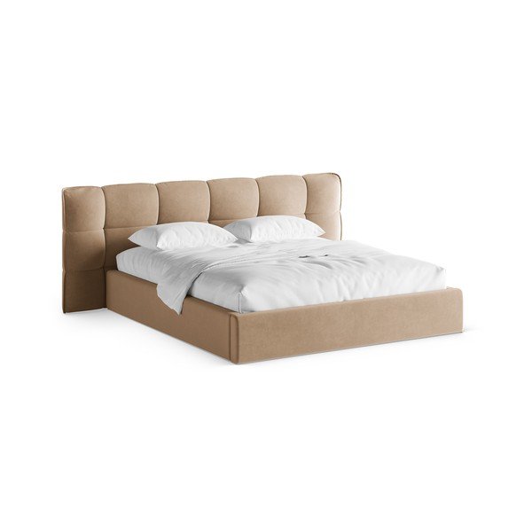 Letto matrimoniale imbottito greige con contenitore con rete inclusa 140x200 cm Eric – Micadoni 