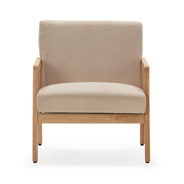 Poltrona con trama beige con rivestimento in velluto a coste Debra – Marckeric-image-2