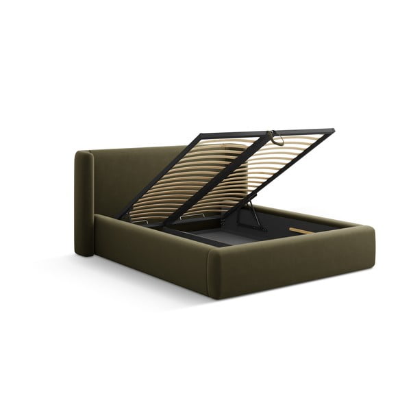 Letto matrimoniale imbottito verde con contenitore con rete inclusa 200x200 cm Jason – Windsor & Co Sofas-image-4