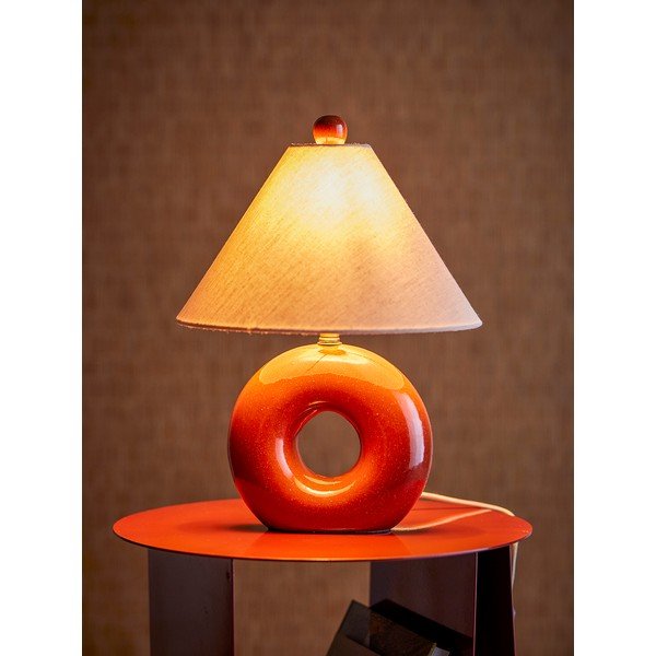 Lampada da tavolo rossa/color crema in ceramica con paralume in tessuto (altezza totale 42 cm) Panja – Bloomingville-image-1