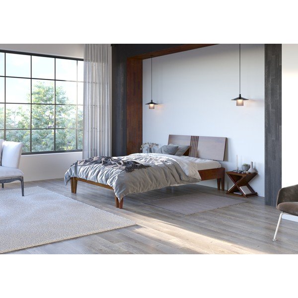 Letto matrimoniale in legno di pino con decoro in noce Visby Poznan, 160 x 200 cm - Skandica-image-3