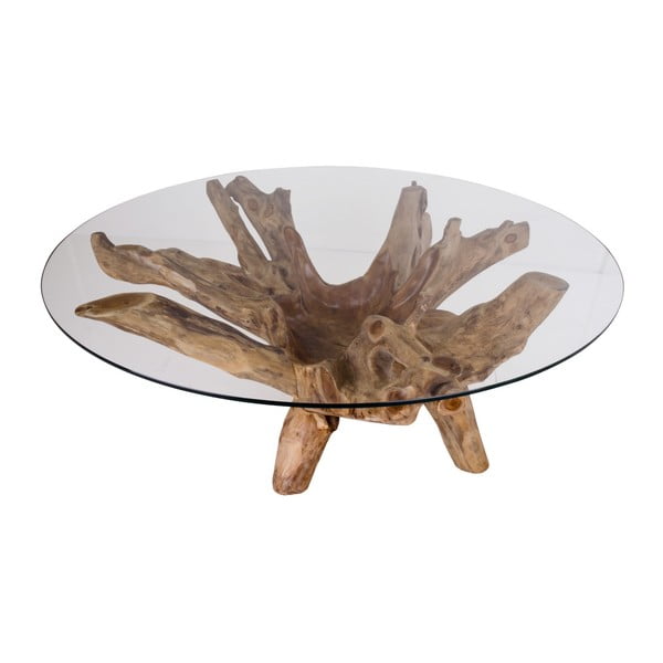 Tavolino rotondo in colore naturale con piano in vetro ø 110 cm Amazonas - House Nordic