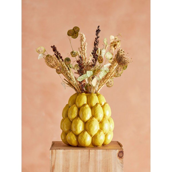 Vaso giallo in gres dipinto a mano (altezza totale 22 cm) Limone – Bloomingville-image-1