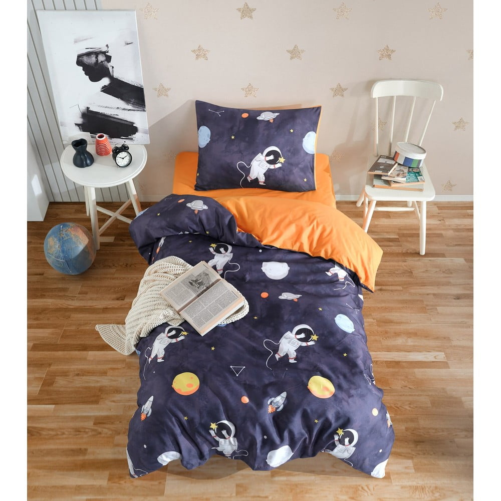 Set copripiumino e federa da bambini blu scuro/arancione per letto singolo 140x200 cm Astron – Mijolnir | Biancheria da letto per bambini