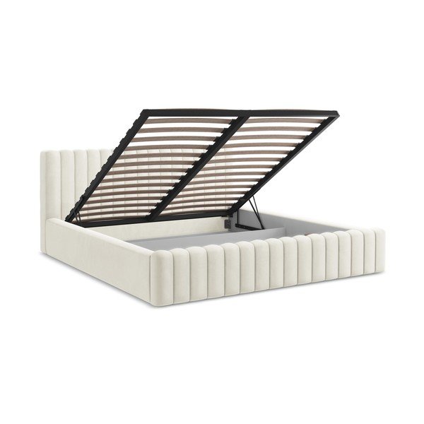 Letto matrimoniale imbottito color crema con contenitore con rete inclusa 160x200 cm Lemi – Makamii-image-3