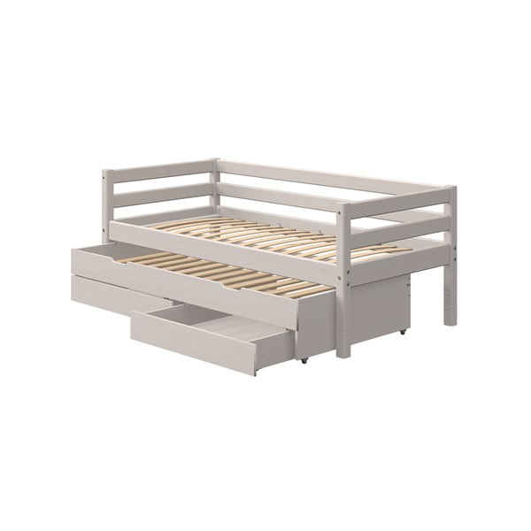 Letto per bambini in legno di pino grigio con letto estraibile aggiuntivo e spazio di archiviazione Classic - Flexa