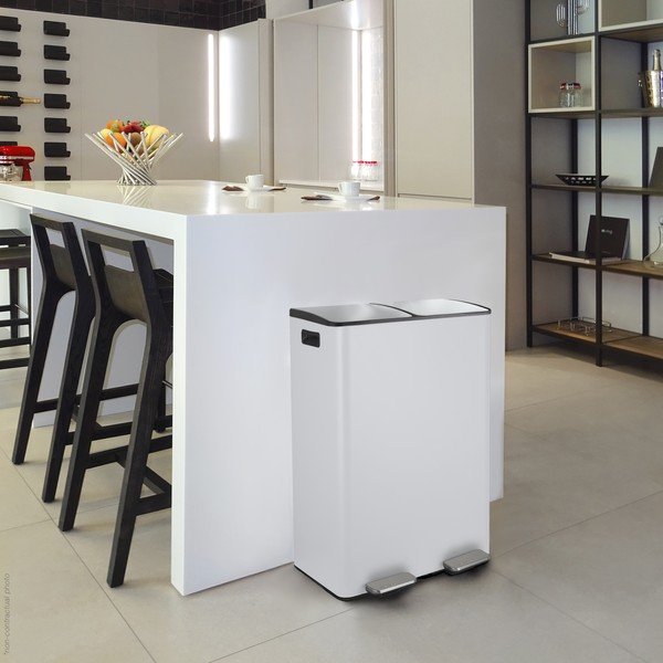 Cestino per la spazzatura bianco opaco in acciaio per raccolta differenziata/con pedale 2x30 l   Aliya – Spirella-image-3