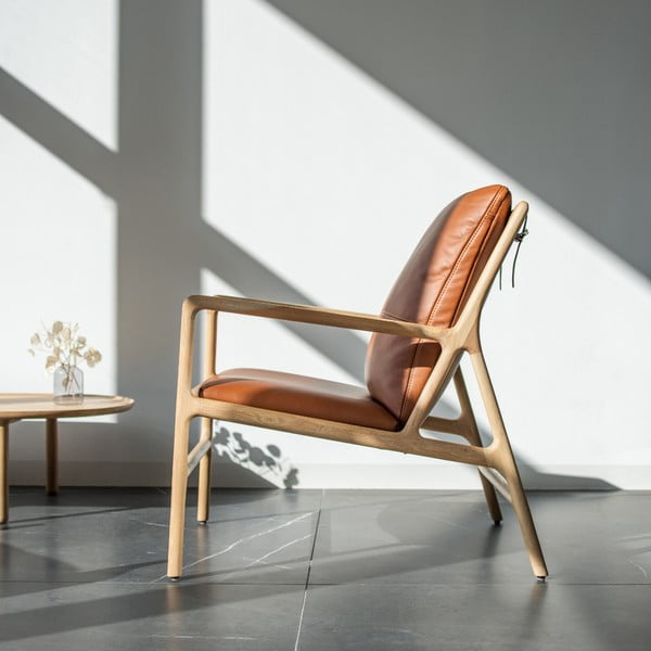 Poltrona in pelle di colore marrone-naturale Dedo - Gazzda-image-3