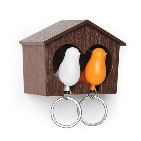 Portachiavi marrone con portachiavi Duo Sparrow bianco e arancione - Qualy