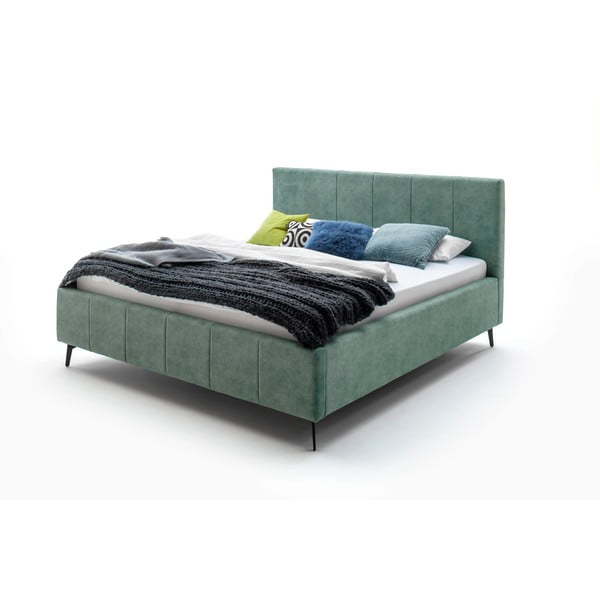 Letto matrimoniale imbottito verde con contenitore con rete inclusa 160x200 cm Lizzano – Meise Möbel-image-4
