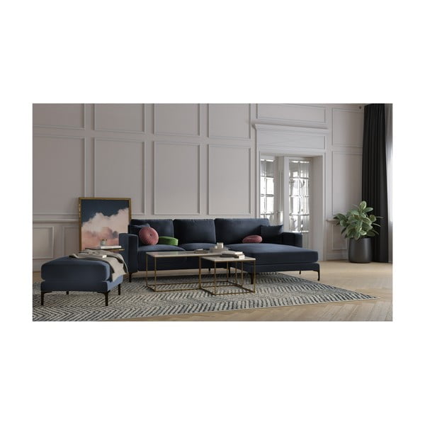 Poggiapiedi in velluto blu scuro Harmony - Kooko Home-image-3