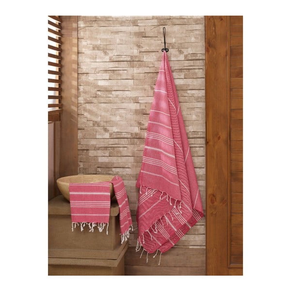 Set di asciugamani e teli da bagno rossi Hammam Sultan - Mijolnir