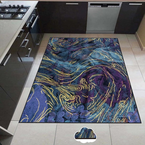 Tappeto blu lavabile scuro 80x150 cm Swirls - Oyo Concept-image-1