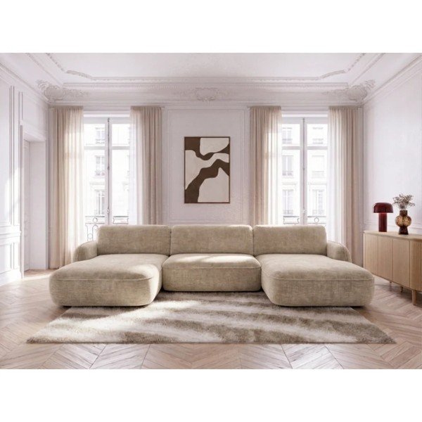Divano angolare beige allungabile/con contenitore (a U) con rivestimento in velluto Celeste – Bobochic Paris-image-2