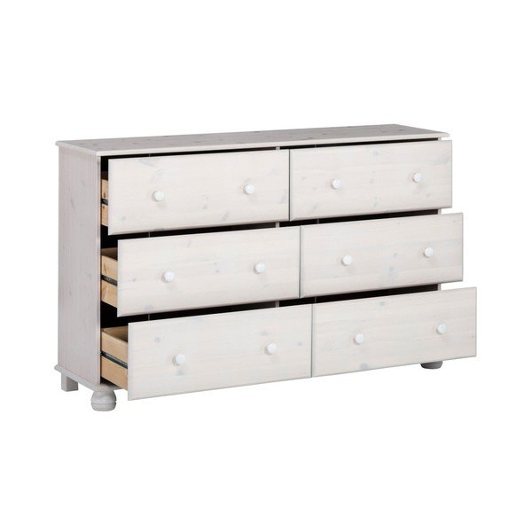 Cassettiera bianca in legno di pino massiccio con 6 cassetti Ella - Støraa-image-1