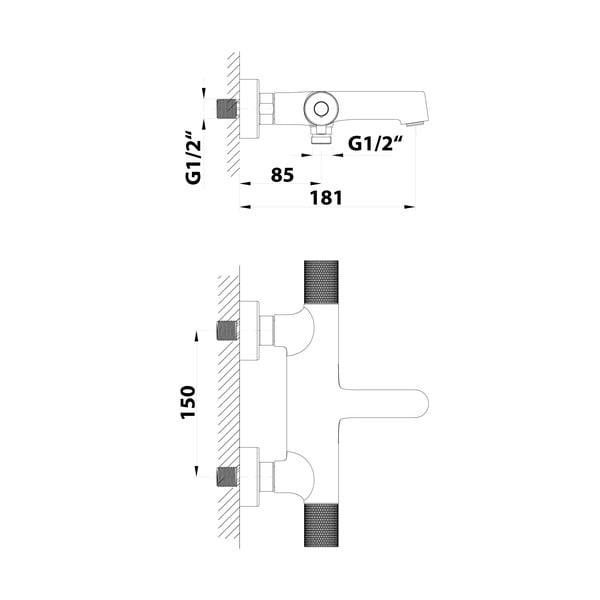 Rubinetto per vasca da bagno in nero opaco da parete (con due uscite) Solaris – Sapho-image-2