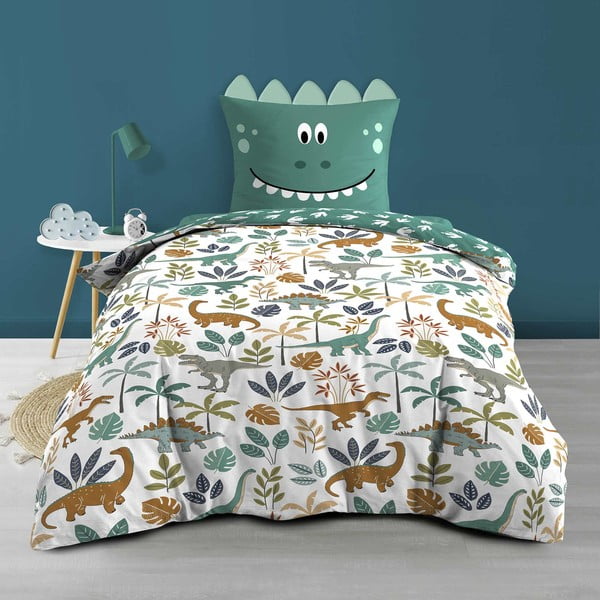 Set copripiumino e federa da bambini bianco/verde in cotone per letto singolo 140x200 cm Dina – douceur d'intérieur