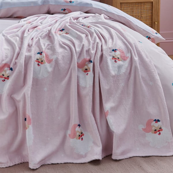 Coperta rosa chiaro in micropile a tema natalizio 130x170 cm Vintage Christmas Santa – Catherine Lansfield-image-4