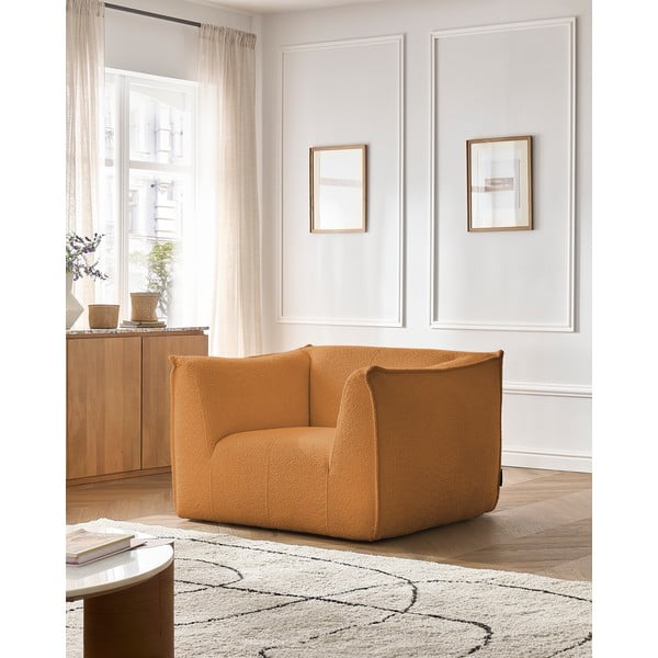 Poltrona color senape con rivestimento in bouclé Giorgia – Bobochic Paris-image-1