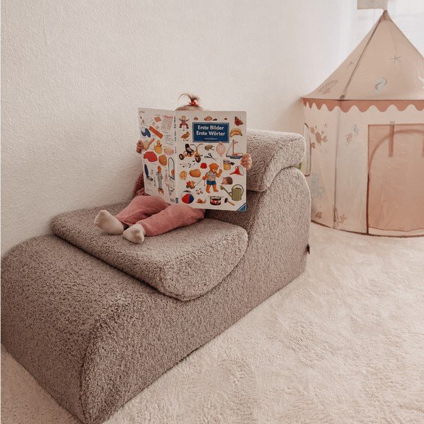 Poltrona per bambini beige con rivestimento in velluto a coste Wave – Meowbaby-image-2