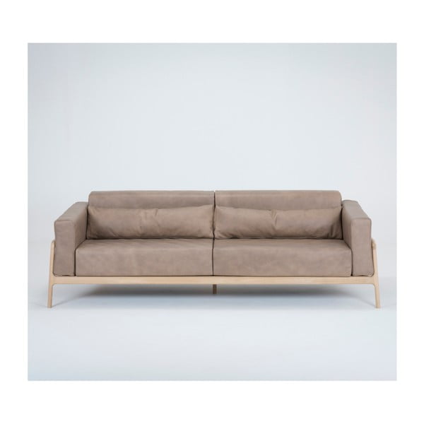 Divano in pelle di bufalo marrone chiaro con struttura in rovere massiccio , 240 cm Fawn - Gazzda