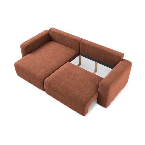 Divano angolare color terracotta allungabile/con contenitore (con penisola a sinistra/con chaise lounge) con rivestimento in ciniglia Kona – Makamii-image-4