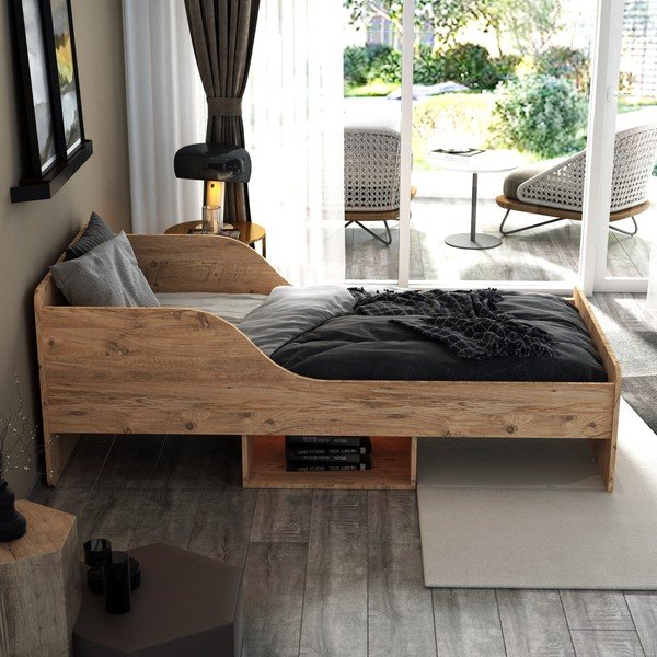 Letto singolo con contenitore in colore naturale 90x190 cm Evren - Kalune Design-image-2