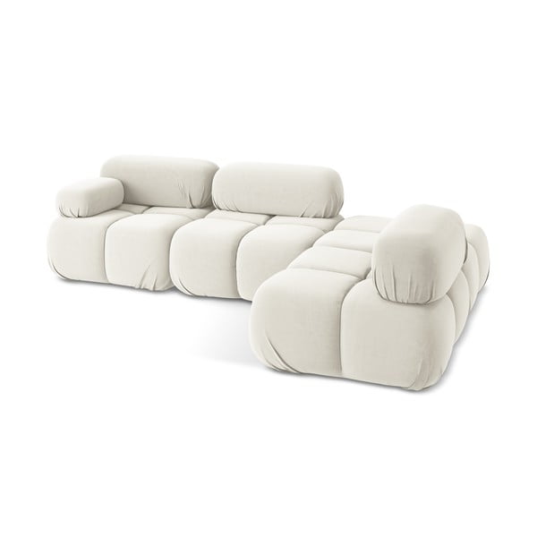 Divano angolare componibile bianco (con penisola a destra) con rivestimento in velluto Lokua – Makamii-image-4