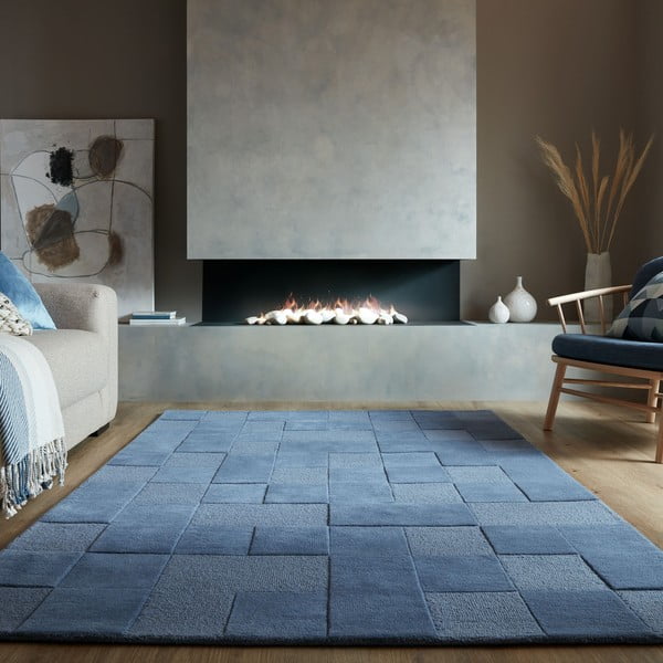 Tappeto in lana blu scuro tessuto a mano 160x230 cm Checkerboard - Flair Rugs-image-1