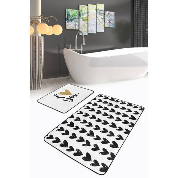 Tappetini da bagno bianco-nero in set da 2 100x60 cm - Minimalist Home World-image-3