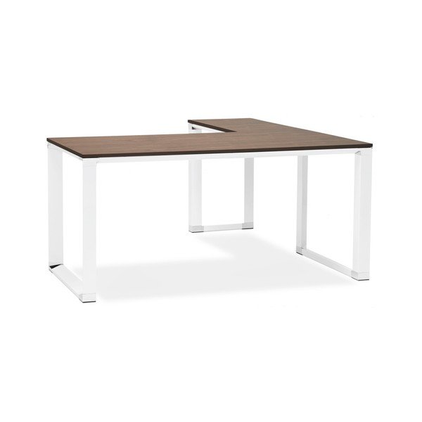 Scrivania angolare bianca con piano in legno di noce Warner - Kokoon