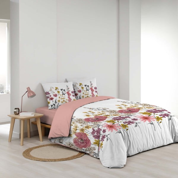 Biancheria da letto in mussola estesa bianca e rosa per letto matrimoniale 240x260 cm Rosine - douceur d'intérieur-image-3
