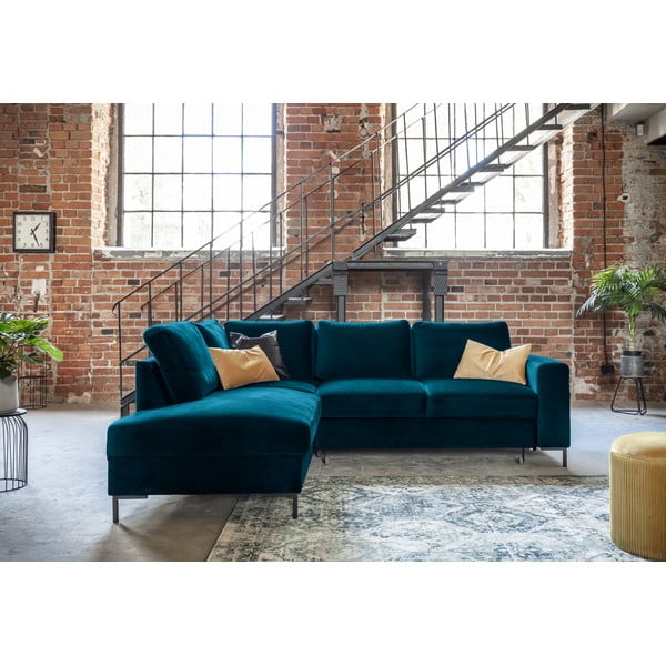 Divano letto angolare in velluto turchese (angolo sinistro) Lofty Lilly - Miuform-image-4