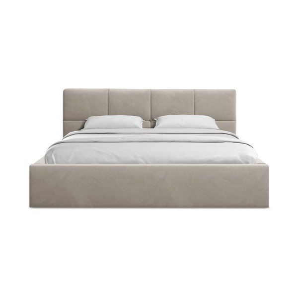 Letto matrimoniale imbottito grigio tortora in velluto con contenitore con rete inclusa 140x200 cm Hiko – Makamii-image-3