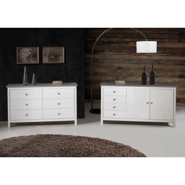 Cassettiera bassa bianca in legno di pino massiccio 130x80 cm Berna - Marckeric-image-4