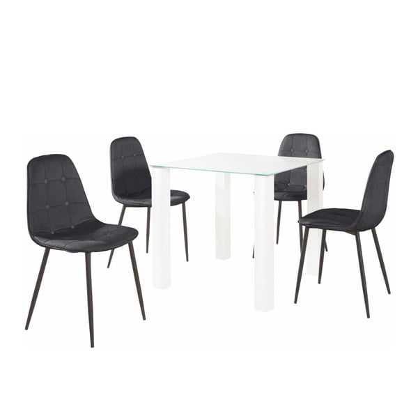 Set di tavolo da pranzo e 4 sedie nere Dante, lunghezza tavolo 80 cm - Støraa