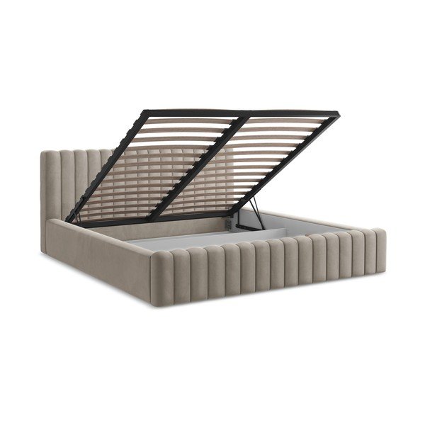 Letto matrimoniale imbottito grigio tortora con contenitore con rete inclusa 160x200 cm Lemi – Makamii-image-3