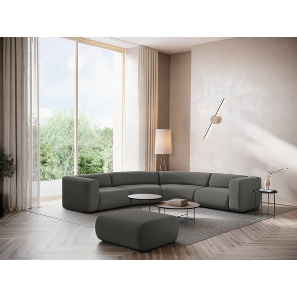 Divano angolare grigio con rivestimento in velluto Ekahi – Makamii-image-1